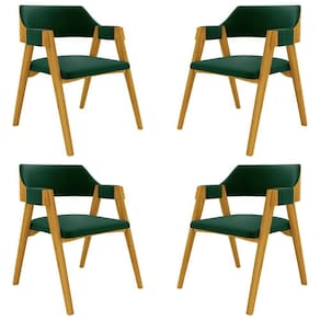 Kit 4 Cadeiras Sala De Jantar E Jogos Carteados Madeira Maciça Poker Veludo Verde-mel G42 - Gran Belo