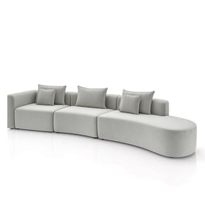 Sofá Curvo Decorativo Kimiko 437cm 5 Lugares Sala De Estar Com Chaise Veludo Cinza G52 - Gran Belo