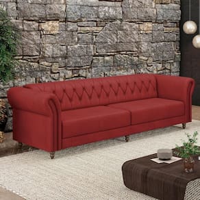 Sofá Living Stanford Chesterfield 3 Lugares 260cm Pés De Madeira Couro Vermelho G58 Gran Belo