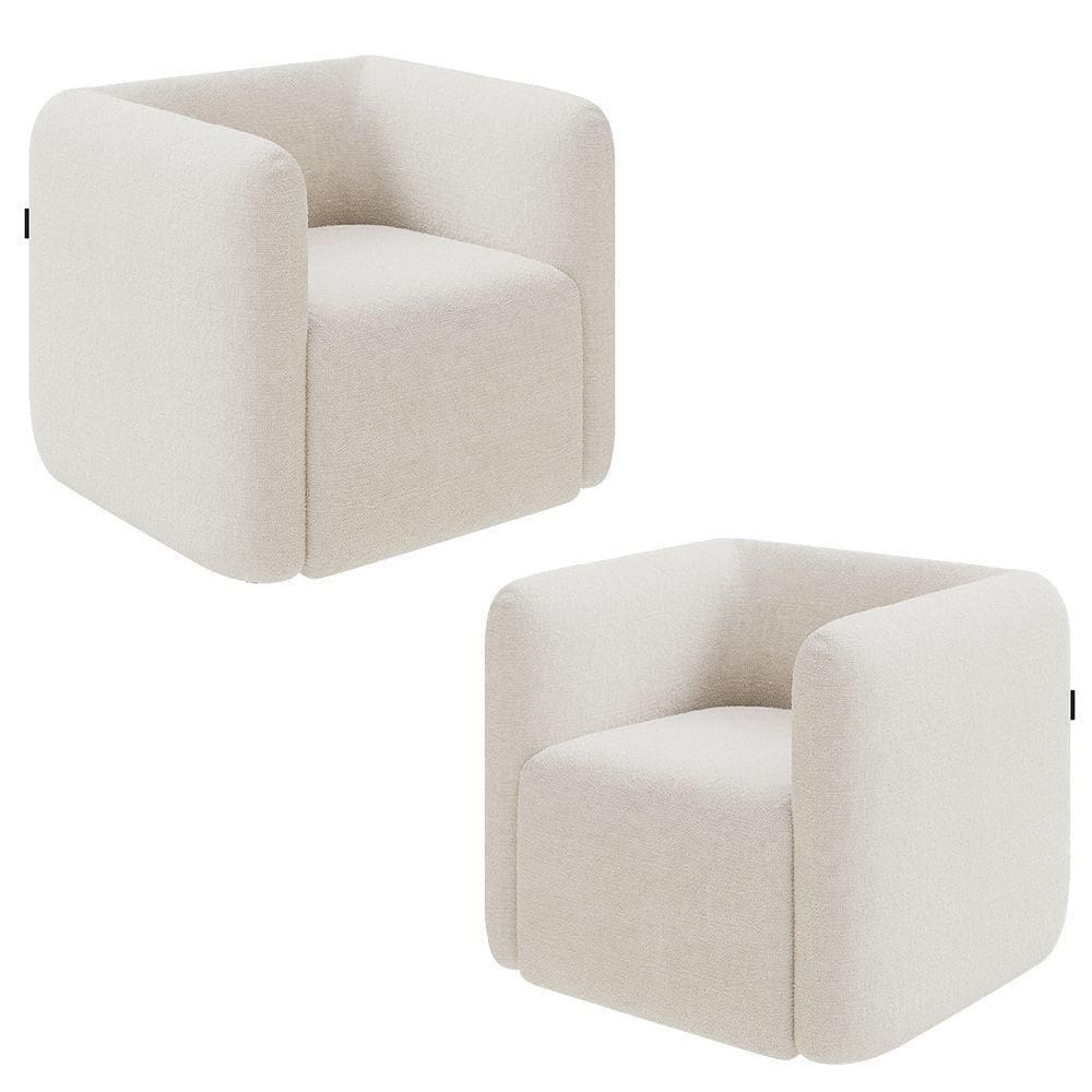 Kit 2 Poltronas Decorativas Sala De Estar Trinidad Base Fixa Bouclê Off White G33 - Gran Belo