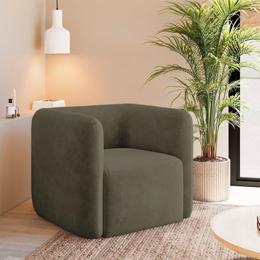 Poltrona Decorativa Sala De Estar Trinidad Base Fixa Veludo Castor G33 - Gran Belo