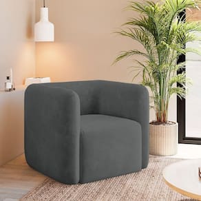 Poltrona Decorativa Sala De Estar Trinidad Base Fixa Veludo Grafite G33 - Gran Belo