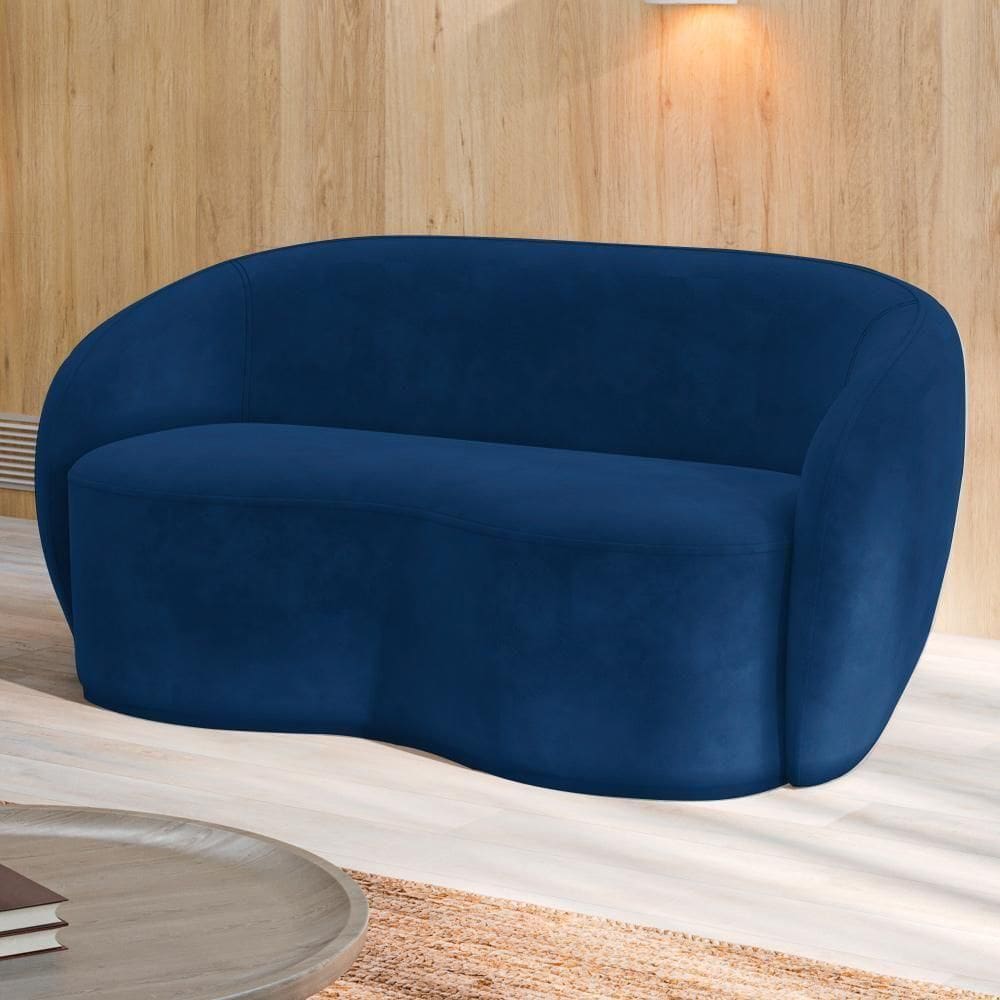 Sofá Living Decorativo 180cm 2 Lugares íbis Encosto Fixo Veludo Azul Marinho G33 - Gran Belo