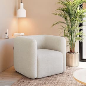 Poltrona Decorativa Sala De Estar Trinidad Base Fixa Bouclê Off White G33 - Gran Belo