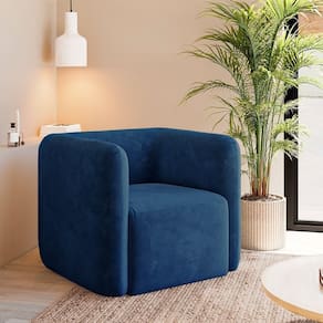 Poltrona Decorativa Sala De Estar Trinidad Base Fixa Veludo Azul Marinho G33 - Gran Belo