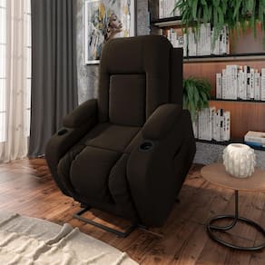 Poltrona Do Papai Reclinável Crihs Elétrica Lift Elevação Veludo Marrom G23 - Gran Belo