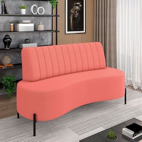 Sofá Living Decorativo 2 Lugares 1,35m Katara Pés De Ferro Linho Rústico Salmão G33 - Gran Belo