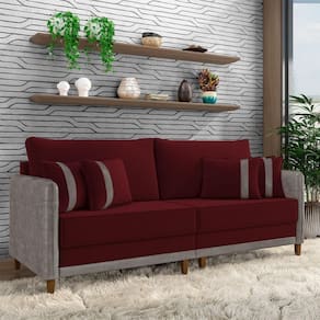 Sofá Living Montecarlo 2 Lugares Bipartido 172cm Pés Em Madeira Veludo-pu Bordô-cinza G33 Gran Belo
