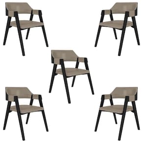 Kit 5 Cadeiras Sala De Jantar E Jogos Carteados Madeira Maciça Poker Pu Nude-preto G42 - Gran Belo