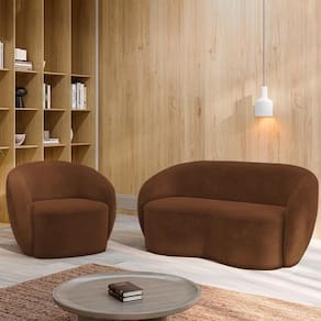 Conjunto 1 Sofá Living 180cm E 1 Poltrona íbis Encosto Fixo Veludo Marrom G33 - Gran Belo
