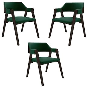 Kit 3 Cadeiras Sala De Jantar E Jogos Carteados Madeira Maciça Poker Veludo Verde-capuccino G42 - Gran Belo