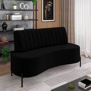 Sofá Living Decorativo 2 Lugares 1,35m Katara Pés De Ferro Veludo Preto G33 - Gran Belo