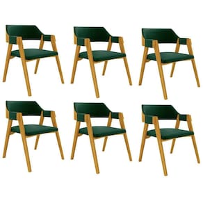 Kit 6 Cadeiras Sala De Jantar E Jogos Carteados Madeira Maciça Poker Veludo Verde-mel G42 - Gran Belo