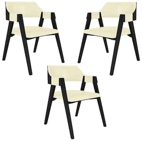 Kit 3 Cadeiras Sala De Jantar E Jogos Carteados Madeira Maciça Poker Pu Offwhite-preto G42 - Gran Belo