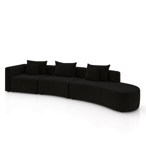 Sofá Curvo Decorativo Kimiko 437cm 5 Lugares Sala De Estar Com Chaise Veludo Preto G52 - Gran Belo