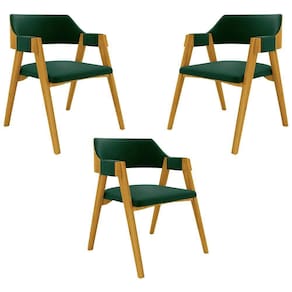 Kit 3 Cadeiras Sala De Jantar E Jogos Carteados Madeira Maciça Poker Veludo Verde-mel G42 - Gran Belo