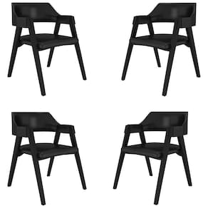 Kit 4 Cadeiras Sala De Jantar E Jogos Carteados Madeira Maciça Poker Pu Preto-preto G42 - Gran Belo