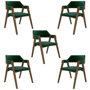 Kit 5 Cadeiras Sala De Jantar E Jogos Carteados Madeira Maciça Poker Veludo Verde-nogueira G42 - Gran Belo