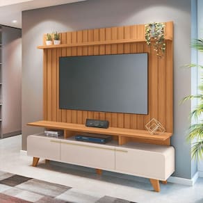 Conjunto Decorativo Bancada Riven E Painel Suspenso Luogo Mdp-mdf Off White-cinamomo G26 - Gran Belo