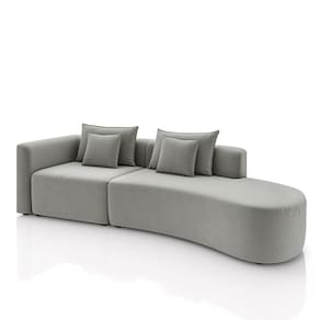 Sofá Curvo Decorativo Kimiko 307cm 3 Lugares Sala De Estar Com Chaise Veludo Cinza G52 - Gran Belo