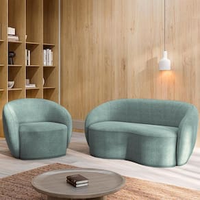 Conjunto 1 Sofá Living 180cm E 1 Poltrona íbis Encosto Fixo Bouclê Azul G33 - Gran Belo