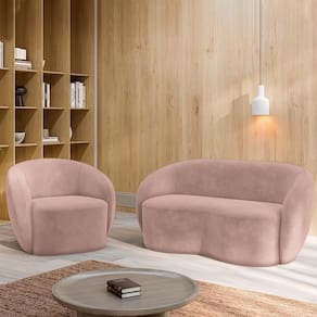 Conjunto 1 Sofá Living 160cm E 1 Poltrona íbis Encosto Fixo Veludo Rosê G33 - Gran Belo
