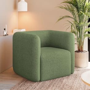 Poltrona Decorativa Sala De Estar Trinidad Base Fixa Bouclê Verde Oliva G33 - Gran Belo