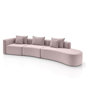 Sofá Curvo Decorativo Kimiko 427cm 5 Lugares Sala De Estar Com Chaise Veludo Rosê G52 - Gran Belo