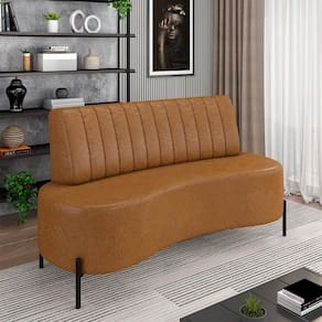 Sofá Living Decorativo 2 Lugares 1,60m Katara Pés De Ferro Pu Caramelo G33 - Gran Belo