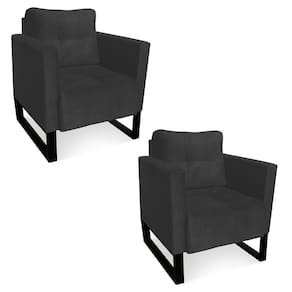 Kit 2 Poltronas Livia Suede Grafite Base Industrial Preto - D`rossi