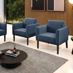 Kit 2 Poltronas Decorativas Isabella Pés Fixo Em Madeira Preto Suede Azul Marinho G19 - Gran Belo