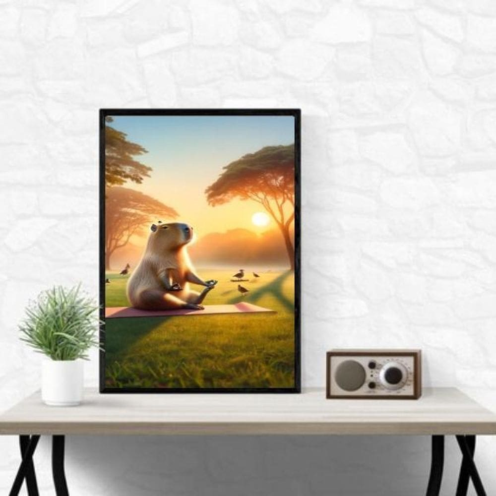 Quadro Capivara Fazendo Yoga 33X24Cm