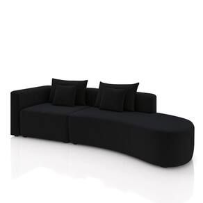 Sofá Curvo Decorativo Kimiko 307cm 3 Lugares Sala De Estar Com Chaise Veludo Preto G52 - Gran Belo