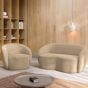 Conjunto 1 Sofá Living 160cm E 1 Poltrona íbis Encosto Fixo Bouclê Bege G33 - Gran Belo