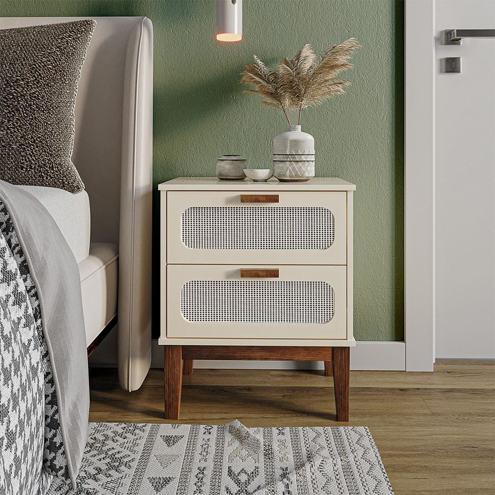 Mesa De Cabeceira 2 Gavetas Santorini Off White 45 Cm Palhinha Indiana