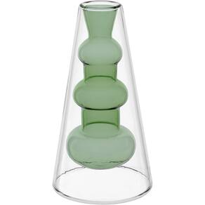 VASO DECORATIVO ENFEITE CASA PAREDE DUPLA HOME&CO BOROSSILICATO 19x9x9cm VERDE