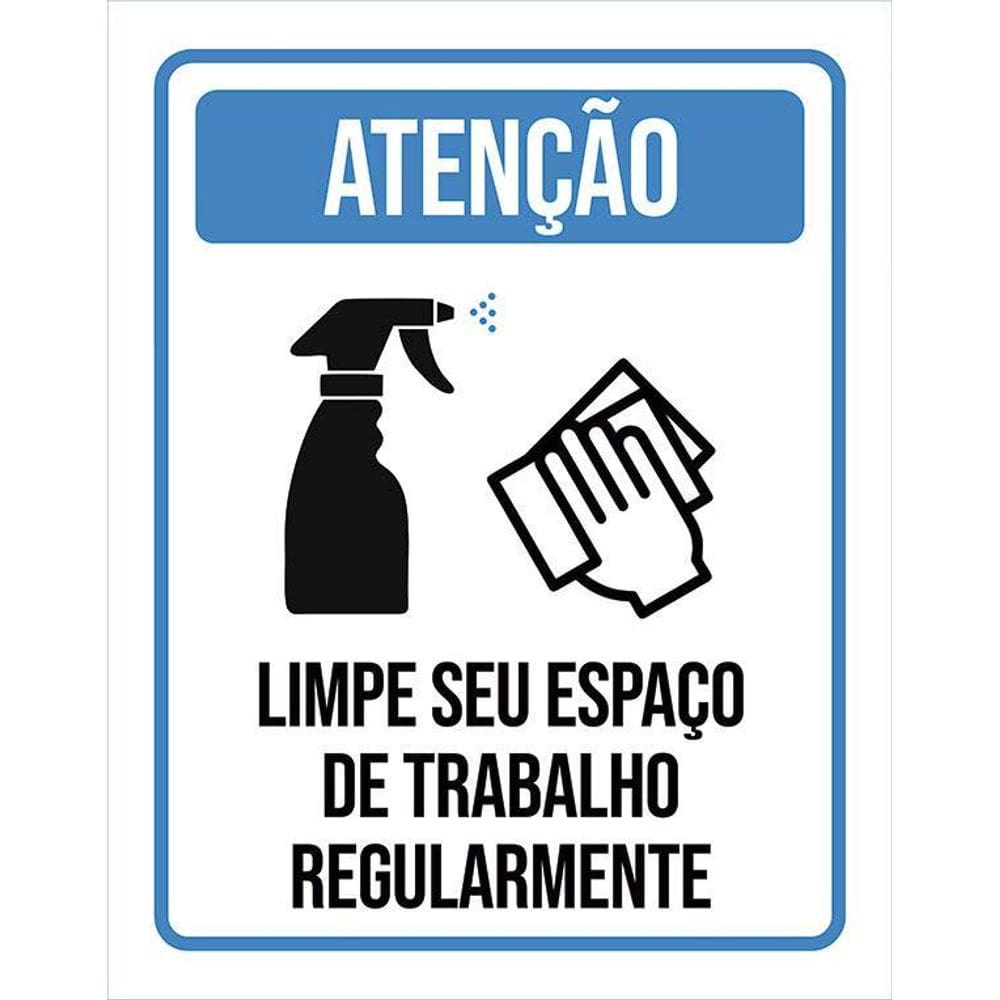 Kit 3 Placas Distanciamento Social Limpe Espaço Trabalho