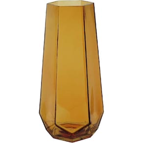 VASO DECORATIVO ENFEITE CASA GEOMÉTRICO HOME&CO VIDRO 25x8x8cm ÂMBAR