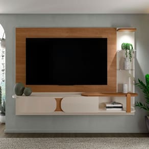 Painel para TV Até 65 Polegadas Urban 2 Portas com Led Cinamomo/Off White - Pnr Móveis