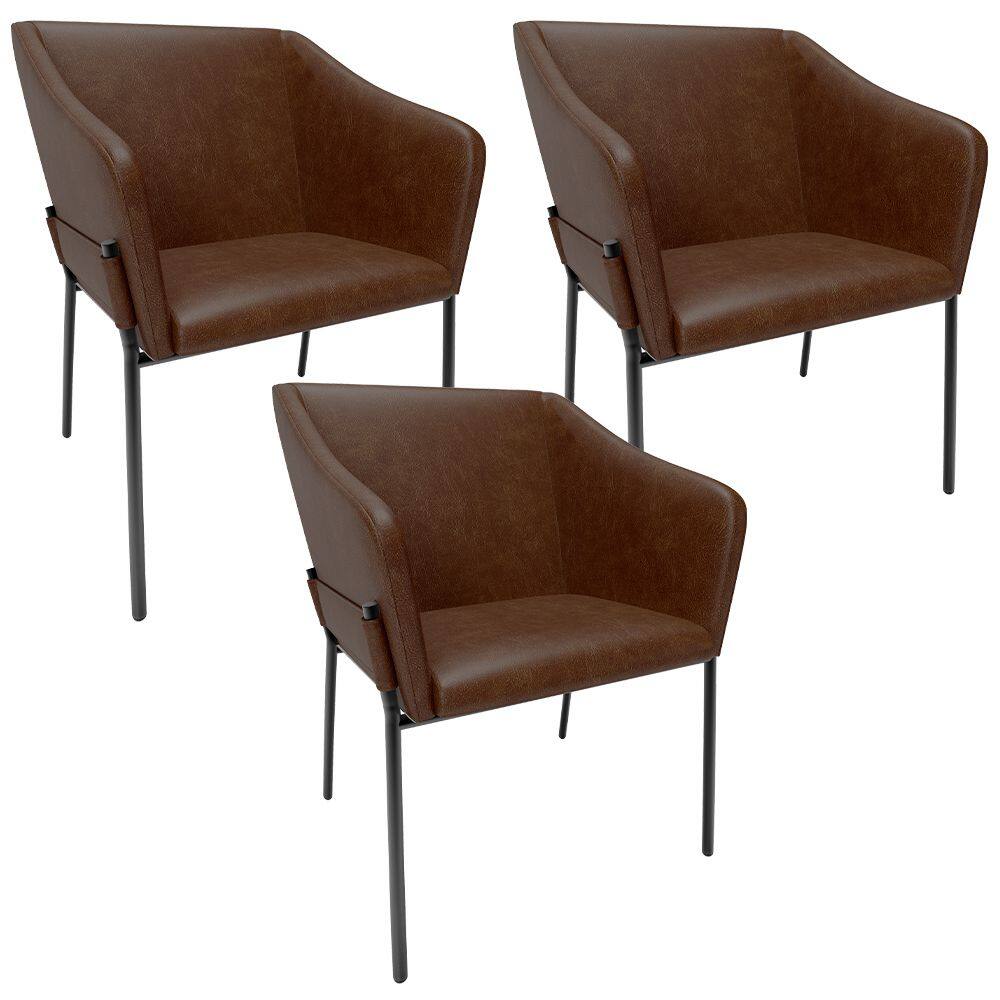 Kit 3 Cadeiras Para Sala de Jantar Estar Living Olívia L02 Couríssimo Marrom - Lyam Decor