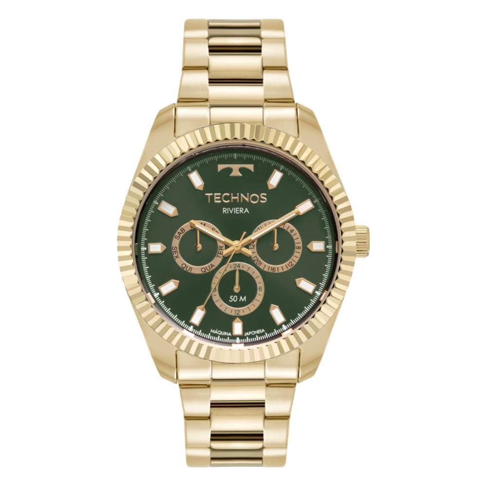 Relógio Technos Masculino Ref: 6p79bz/1v Multifunção Riviera Dourado