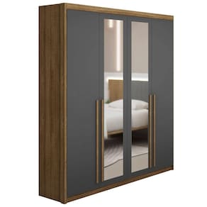 Guarda Roupa Solteiro 4 Portas Espelho Dubai Nature/alasca - Vlr Móveis