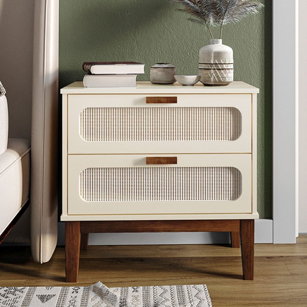 Mesa De Cabeceira Santorini 2 Gavetas 60 Cm Off White