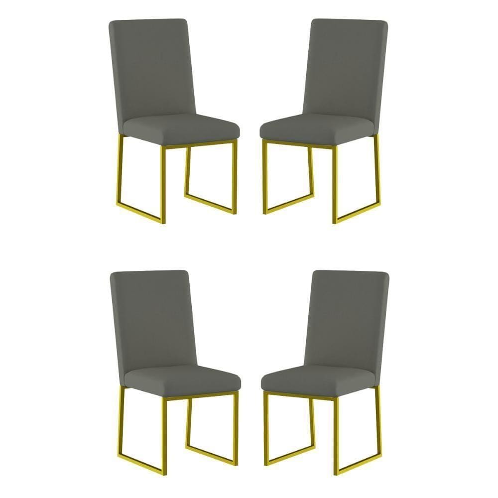 Kit 4 Cadeiras De Jantar Com Base De Ferro Dourado – Balaqui Cor:cinza Cinza