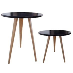Kit 2 Mesa De Cabeceira Mesa De Apoio Lateral Canto Pé Palito 44 E 68 Cm preto