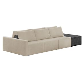 Sofá Ilha 3 Lugares Living 312cm Modulado Lary Bouclê Pu Pto K01 Cor Cinza