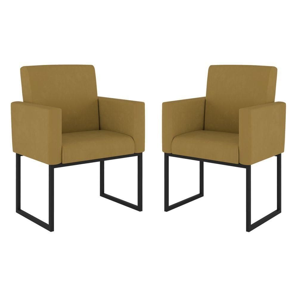 Kit 02 Poltrona Cadeira Decorativa Recepção Base Ferro Preto Cor:capuccino