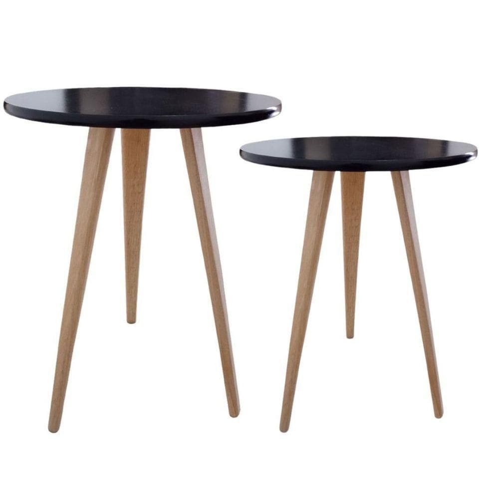 Kit 2 Mesa De Cabeceira Mesa De Apoio Lateral Canto Pé Palito 56 E 68 Cm preto