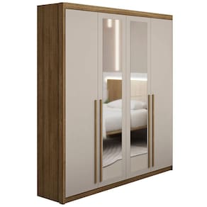 Guarda Roupa Solteiro 4 Portas Espelho Dubai Nature/fendi - Vlr Móveis