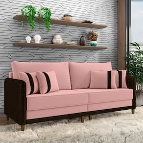 Sofá Living Montecarlo 3 Lugares Bipartido 232cm Pés Em Madeira Veludo-pu Rosê-marrom G33 Gran Belo